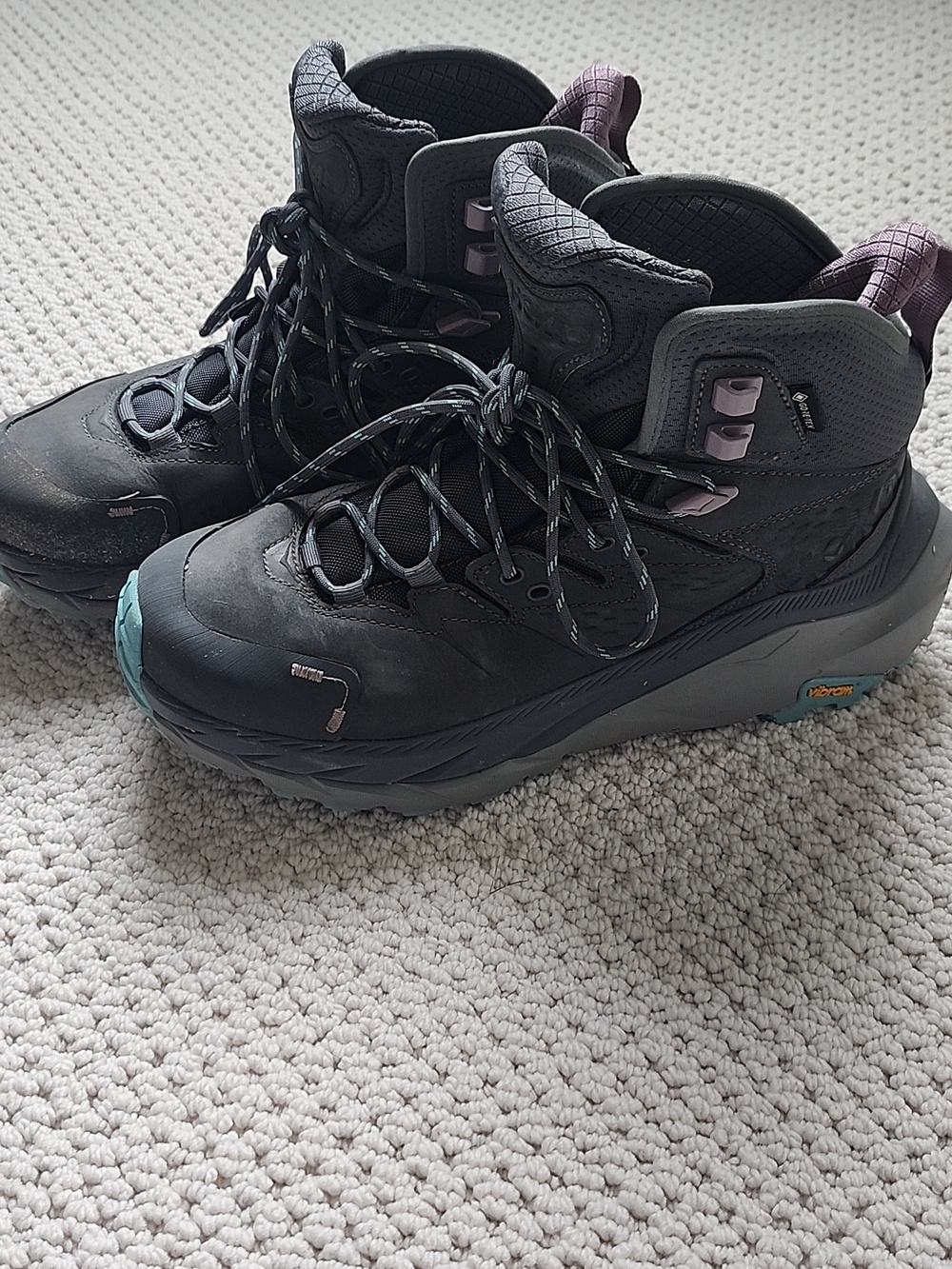 Hoka One Women’s Lace-Up Boots - Charcoal with Lavender and Teal Accents